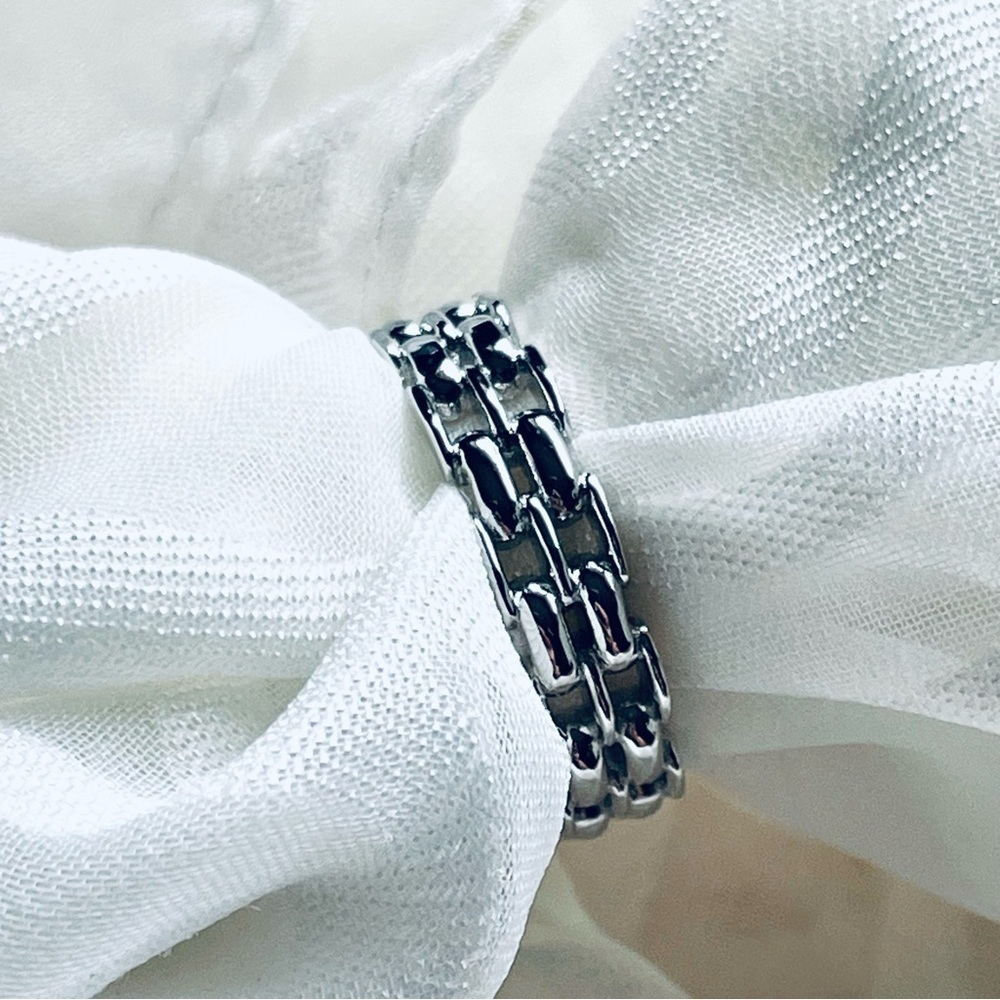 🆕 NWOT ✨ 925 Sterling Silver Vintage Chain Link Ring 💍 Size 7 - Picture 6 of 11